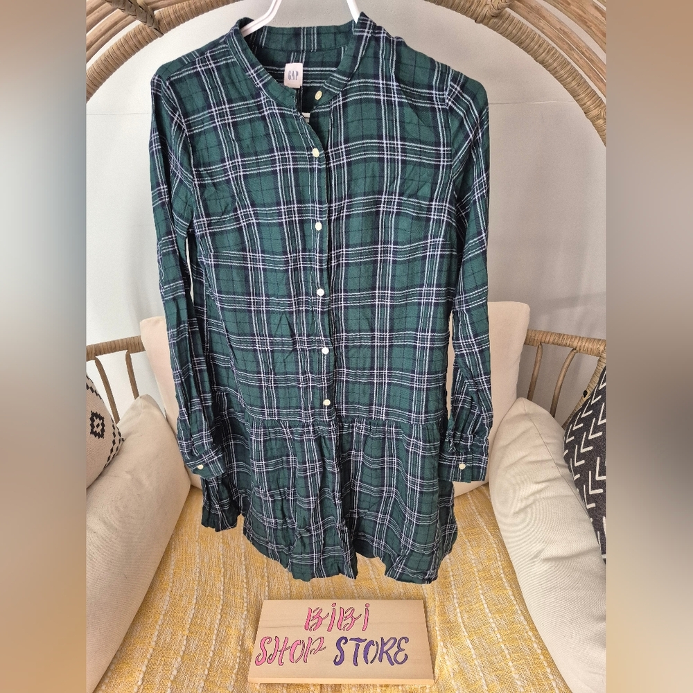 GAP Dark Green Plaid Shirt Dress